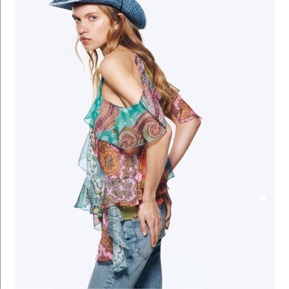 ZARA RUFFLED PATCHWORK TOP - Picture 4 of 9